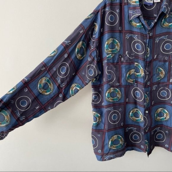 Vintage Abstract Print Silk Button Down Shirt Womens Large - Picture 5 of 6